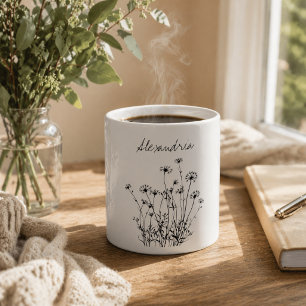 Caneca De Café Monograma de Flores Silvestres Simples