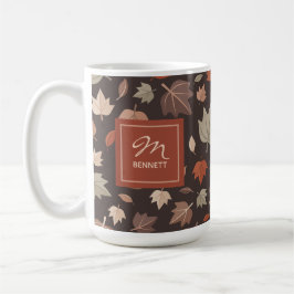 Caneca De Café Monograma de Folhas de Outono Agradecido Abençoado