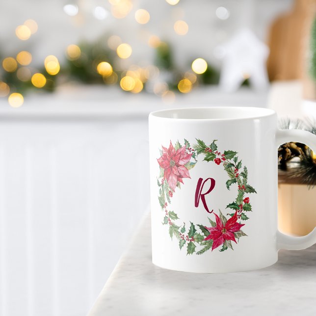 Caneca De Café Monograma de Fora de Natal (Monogram Christmas Wreath Coffee Mug)