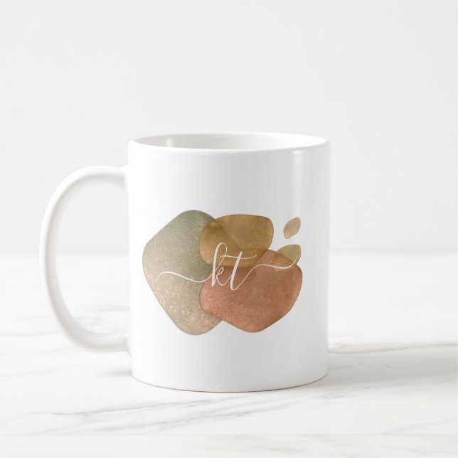 Caneca De Café Monograma de Formas Abstratas com Brilho em Rose G (Esquerda)