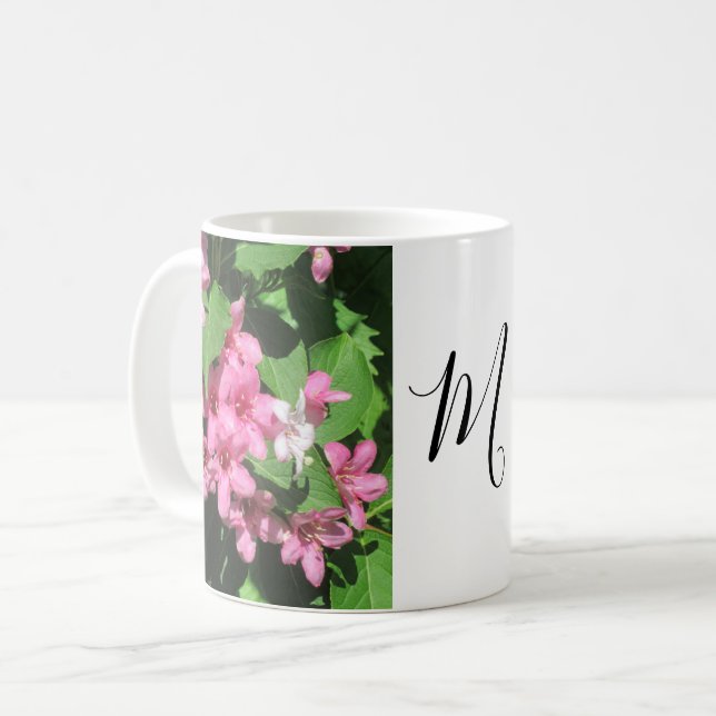 Caneca De Café Monograma de Fotografia com Flor Rosa (Frente Esquerda)