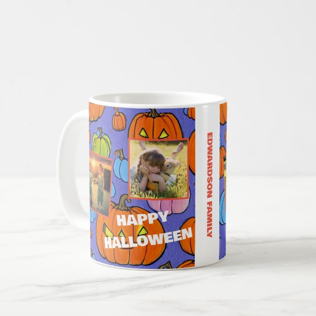 Caneca De Café Monograma de fotos da família Feliz Hallloween (Frente Esquerda)