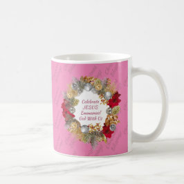 Caneca De Café Monograma de Fretagem de Natal Rosa