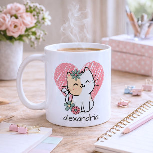 Caneca De Café Monograma de Gato Boho Caprichoso