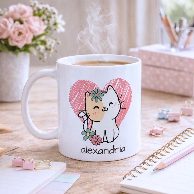 Caneca De Café Monograma de Gato Boho Caprichoso (Criador carregado)