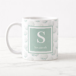 Caneca De Café Monograma de Hortênsia Azul Floral