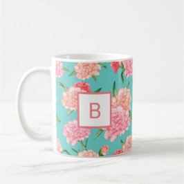 Caneca De Café Monograma de Impressão de Cravo Rosa