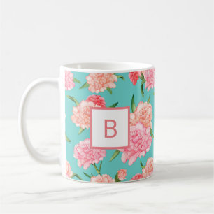 Caneca De Café Monograma de Impressão de Cravo Rosa