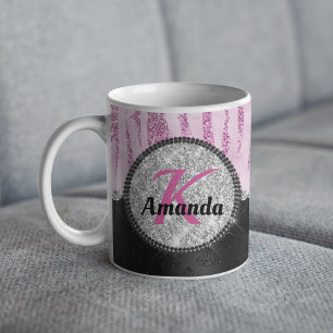 Caneca De Café Monograma de impressão em animais cinza-preto-colo