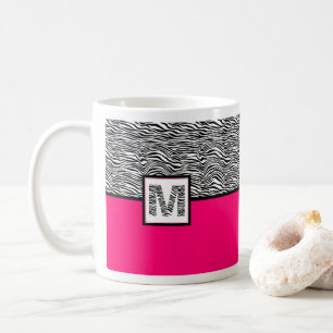 Caneca De Café Monograma de impressão em preto-e-branco, rosa qu