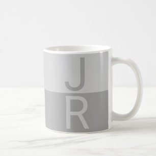 Caneca De Café Monograma de Iniciais Modernas Cinza Claro e Cinza