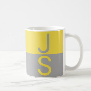 Caneca De Café Monograma de Iniciais Modernos Amarelo e Cinza