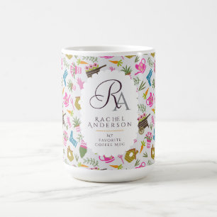 Caneca De Café Monograma de Jardineiro Cinza