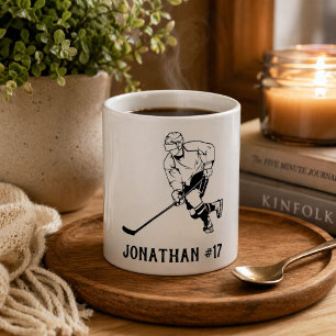 Caneca De Café Monograma de Jogador de Time de Hóquei no Gelo