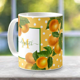 Caneca De Café Monograma de laranjas cítricas aquarela pontos rús