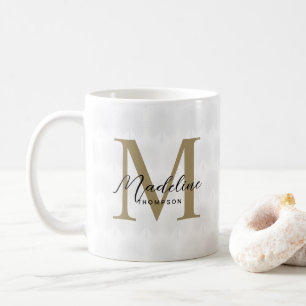 Caneca De Café Monograma de Leaf Leaf Leaf Dourado de Chic White
