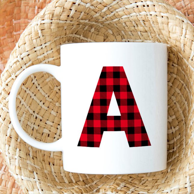 Caneca De Café Monograma de Letra A Negrito em Xadrez Búfalo Verm (Red Buffalo Plaid Monogram A Coffee Cup)