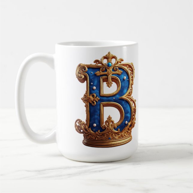 Caneca De Café Monograma de Letra B Azul Real (Esquerda)