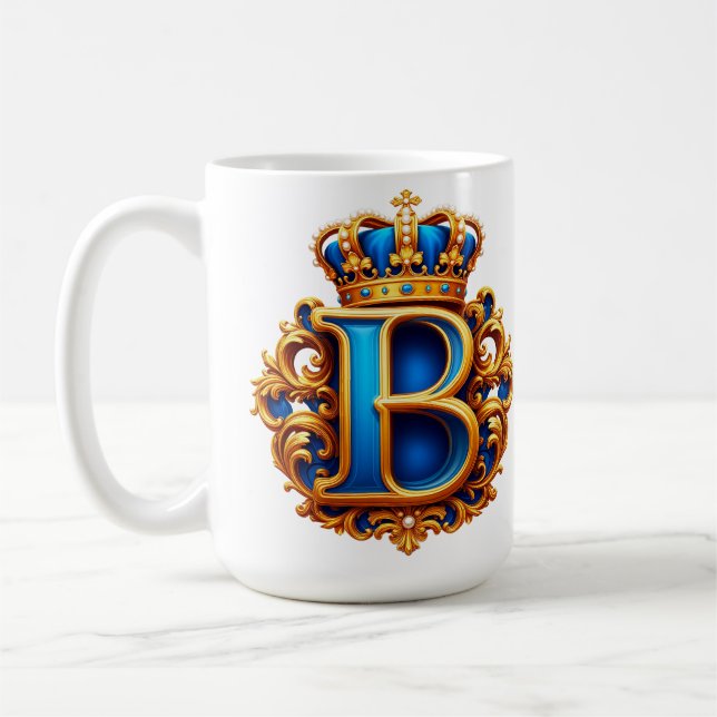 Caneca De Café Monograma de Letra B Azul Real (Esquerda)