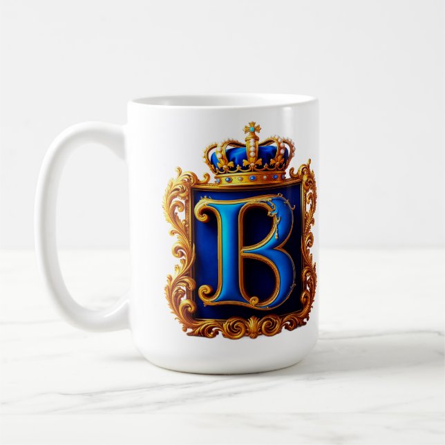 Caneca De Café Monograma de Letra B Azul Real (Esquerda)