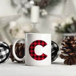 Caneca De Café Monograma de Letra C Maiúscula em Xadrez Búfalo Ve