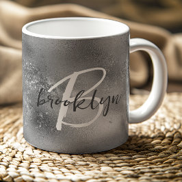 Caneca De Café Monograma de Letra com Glamour Prata