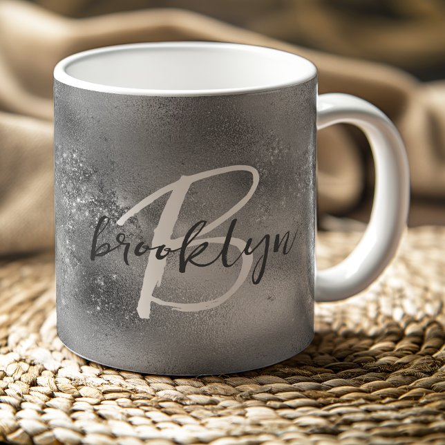 Caneca De Café Monograma de Letra com Glamour Prata (Criador carregado)