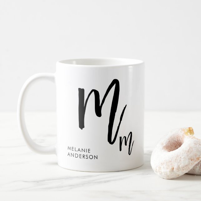 Caneca De Café Monograma de Letra em Preto e Branco (Com Donut)