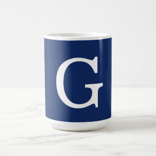 Caneca De Café Monograma de Letra Inicial Azul Branco Simples