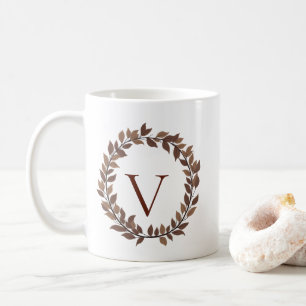 Caneca De Café Monograma de Letra Inicial de Folha de Outono Desi