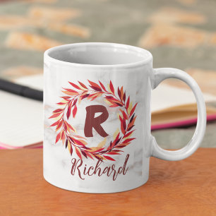 Caneca De Café Monograma de Letra Inicial de Louro Floral Nome