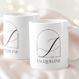 Caneca De Café Monograma de Letra Inicial J em Script Preto Arco 