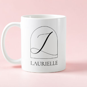 Caneca De Café Monograma de Letra Inicial L em Script Preto Arco