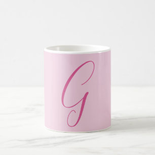 Caneca De Café Monograma de Letra Inicial Rosa Claro Simples Chic