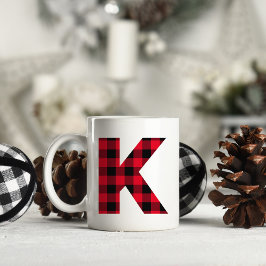 Caneca De Café Monograma de Letra K Negrito em Xadrez Búfalo Verm