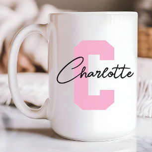 Caneca De Café Monograma de Letra Rosa para Meninas no Dia das Mã