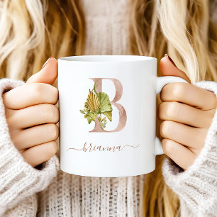 Caneca De Café Monograma de Letra Tropical em Aquarela Boho "B"