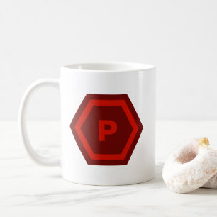 Caneca De Café Monograma de Letra Única Vermelha em Hexágonos