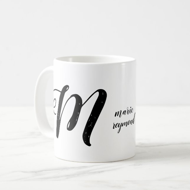 Caneca De Café Monograma de letras M personalizado b/w (Frente Esquerda)