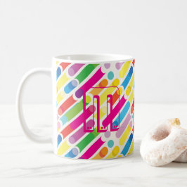 Caneca De Café Monograma de Linhas Diagonais do Arco-Íris Pop