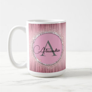 Caneca De Café Monograma de LushGlittery Rosa