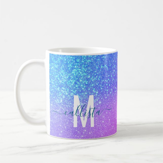 Caneca De Café Monograma de Mama Brilhante Roxo-Puro-Brilhante (Esquerda)