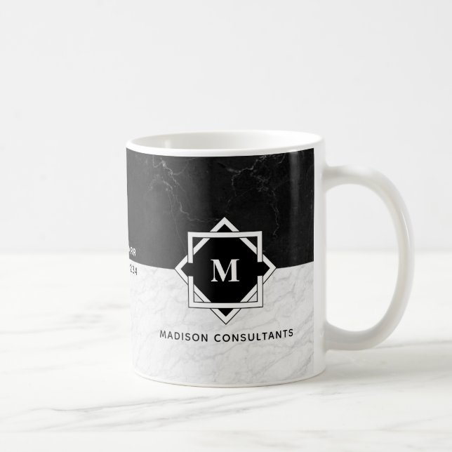 Caneca De Café Monograma de mármore preto e branco (Direita)
