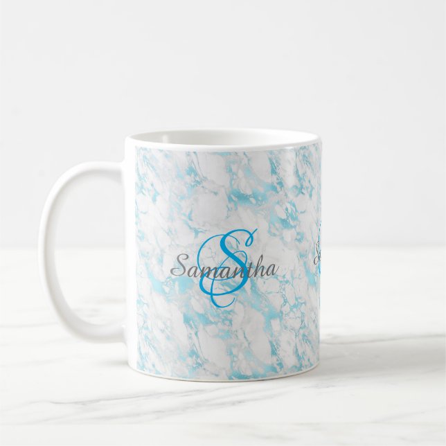 Caneca De Café Monograma de Mármore Turquesa (Esquerda)
