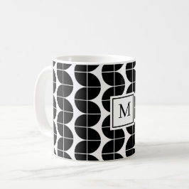 Caneca De Café Monograma de Meio século Moderno de Abstrato Preto