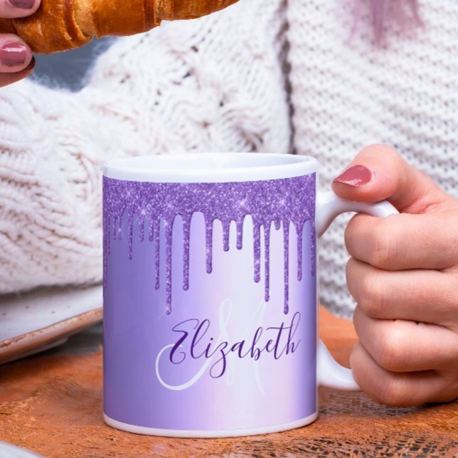 Caneca De Café Monograma de Metal com Violeta Roxo (Criador carregado)