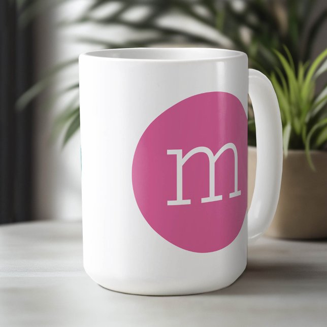Caneca De Café Monograma de Minúsculas com Círculo - Rosa e Teto (Custom Mug)