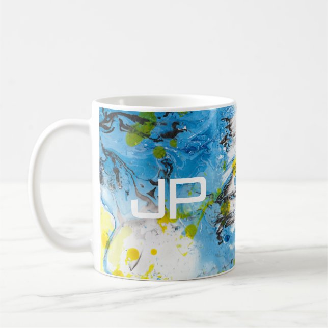 Caneca De Café Monograma de Modelo Branco Amarelo abstrato Art Az (Esquerda)