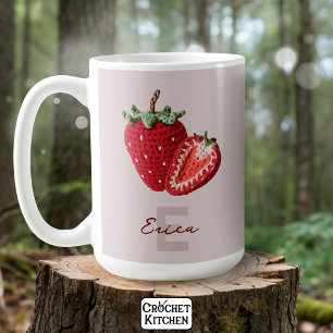 Caneca De Café Monograma de Morango-de-Morango-Rosa-Grafo