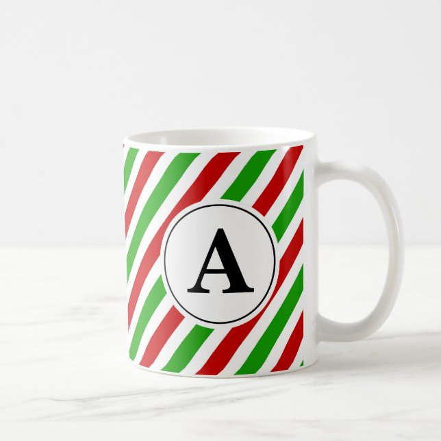 Caneca De Café Monograma de Natal da Greve Verde Vermelha (Direita)